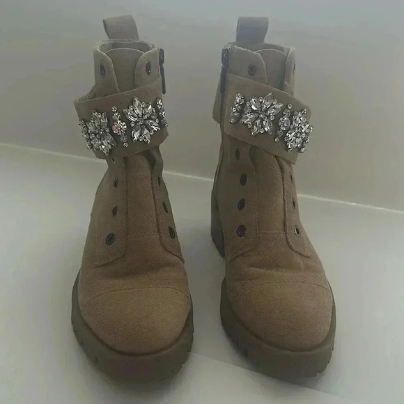 Women's Karl Lagerfeld Suede Crystal Embellishments Combat boots - Picture 4 of 10